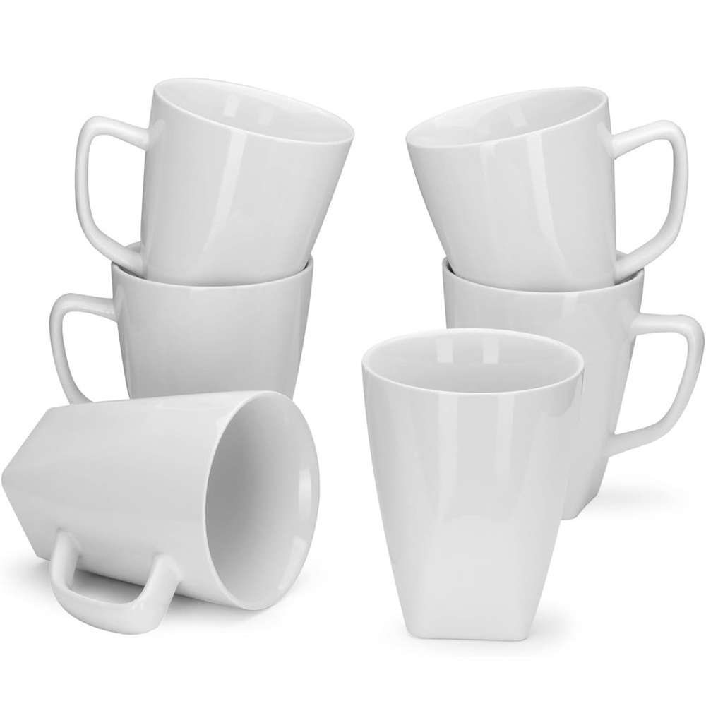 Porcelain Coffee Mugs Set of 6, Large Coffee Cups 14 oz, White Tea Cups, Ceramic